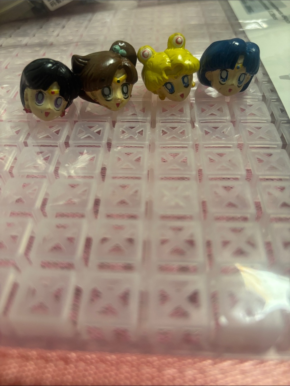 Vintage 2000 four Sailor Moon rings - Black, Brown, Yellow, Blue
